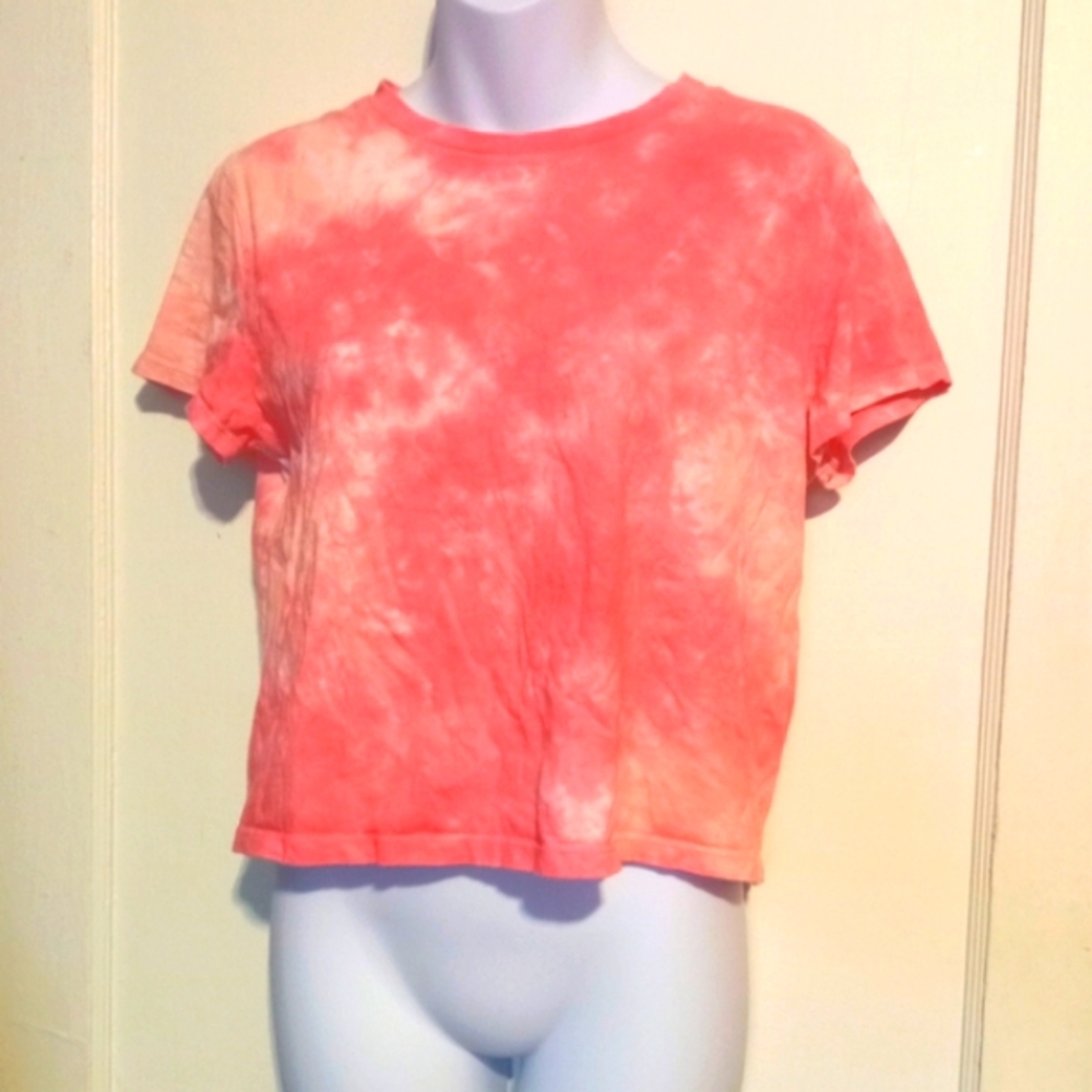 Wild Fable Ladies Pink & White Tye Dye Crop T-Shirt Sz Sm - Picture 4 of 5